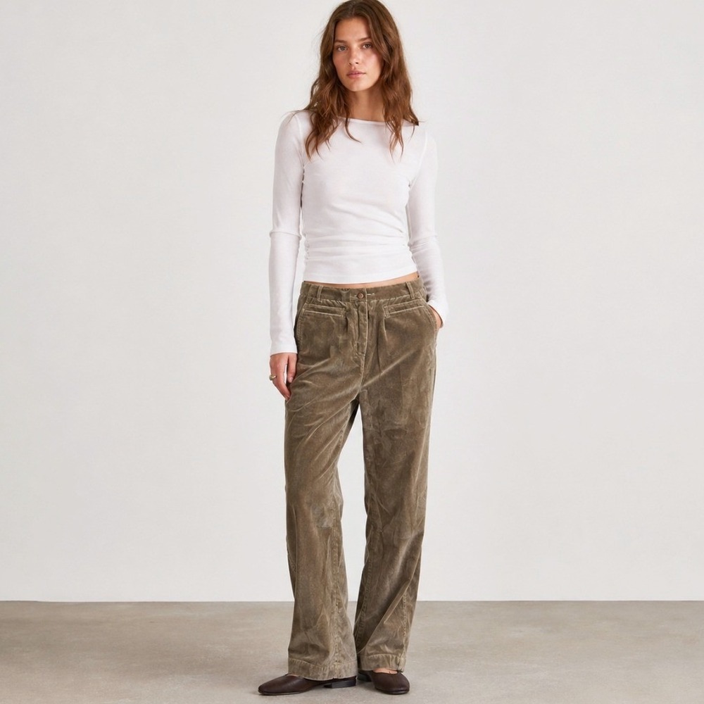 Poetry Cotton Velvet Pants Straight Leg Trousers Olive Green 8 Woods Bohemian